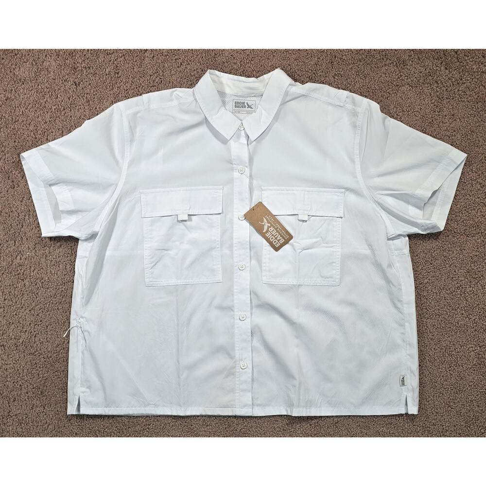 Eddie Bauer Women's Guide 3.0 UPF 50+ White Short Sleeve Shirt Size 2XL, New